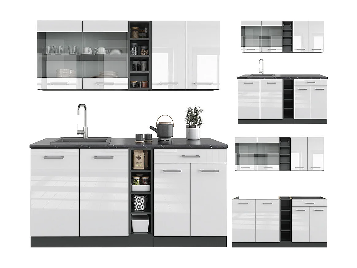 Cuisine blanc brillant/anthracite 160x46x81.6 r-line