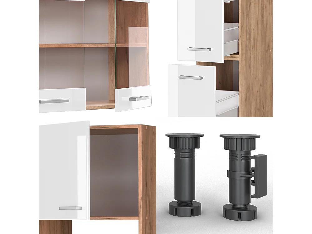 Kitchenette blanc brillant/chêne doré 350x60x81.6 r-line