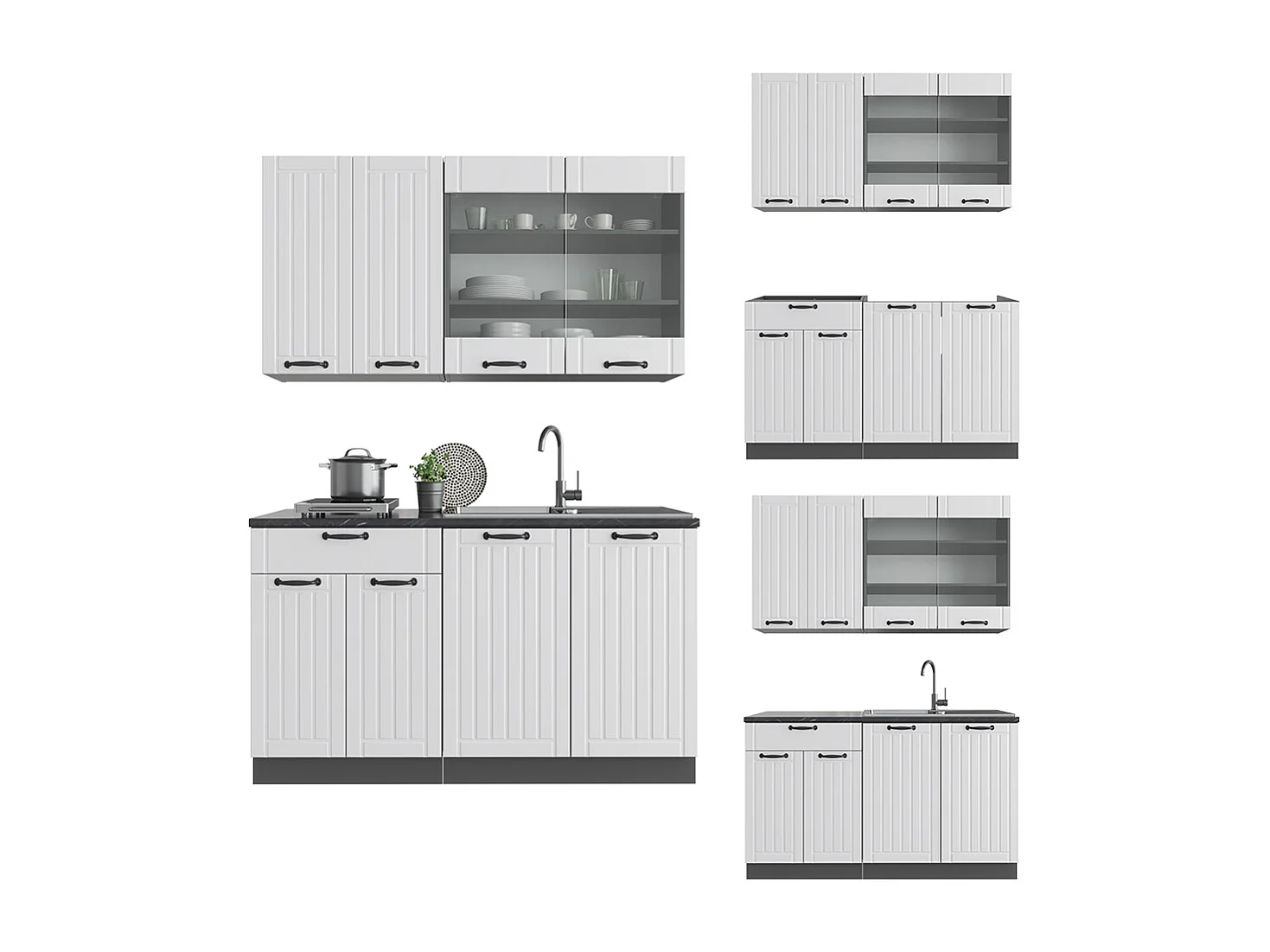 Eenpersoonskeuken landhuis wit/antraciet 140x60x81.6 fame-line