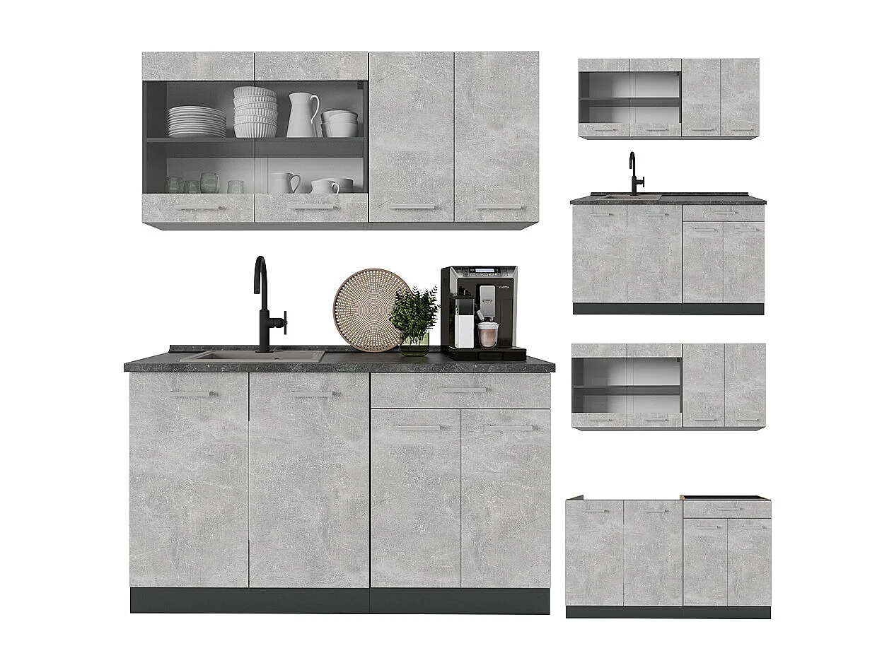 Cocina versátil hormigón/antracita 140x60x81.6 r-line