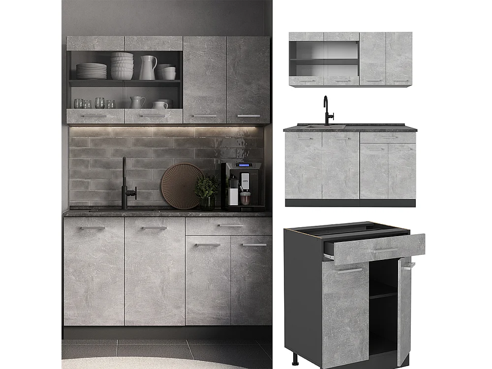 Cocina versátil hormigón/antracita 140x60x81.6 r-line
