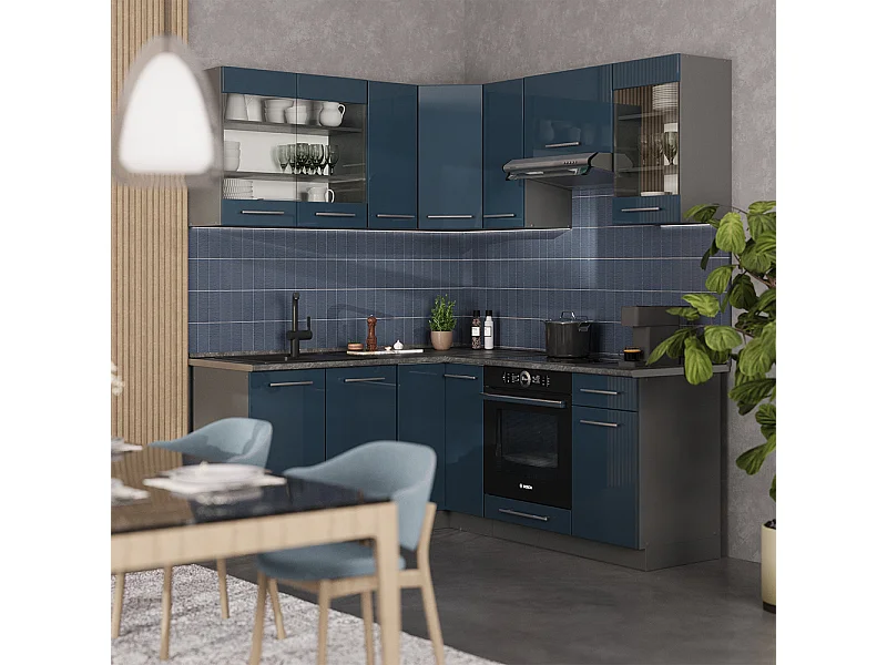 Cuisine dangle bleu foncé brillant/anthracite 190x60x81.6 fame-line