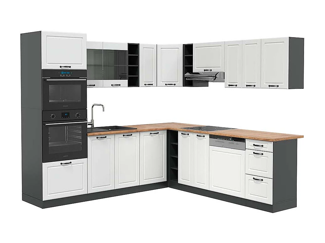 Hoekkeuken landhuis wit/antraciet 247x60x81.6 r-line