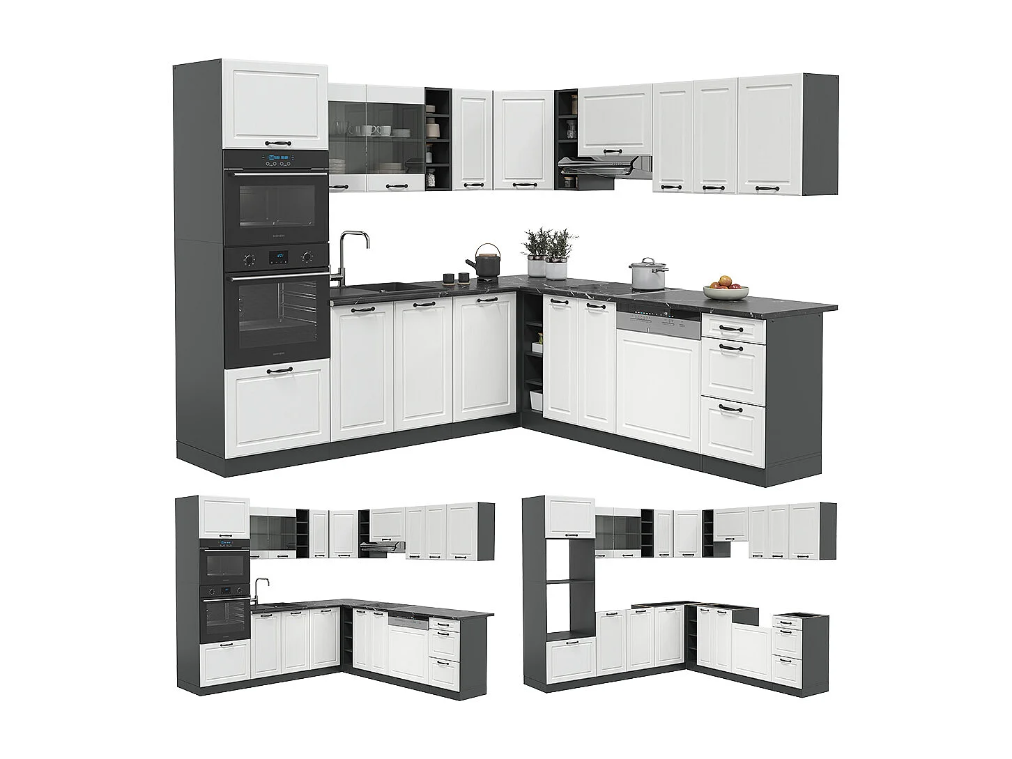 Hoekkeuken landhuis wit/antraciet 247x60x81.6 r-line