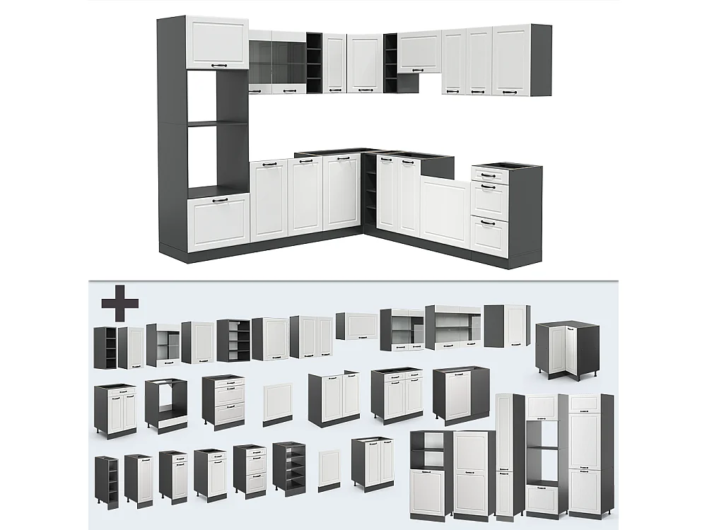 Hoekkeuken wit landhuis/antraciet 247x60x81.6 r-line