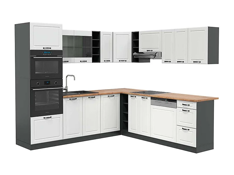 Hoekkeuken landhuis wit/antraciet 247x60x81.6 r-line