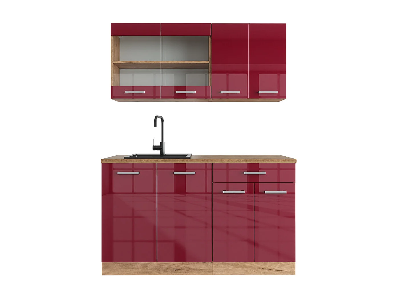 Cucina completa rosso lucido/rovere dorato 140x46x81.6 r-line