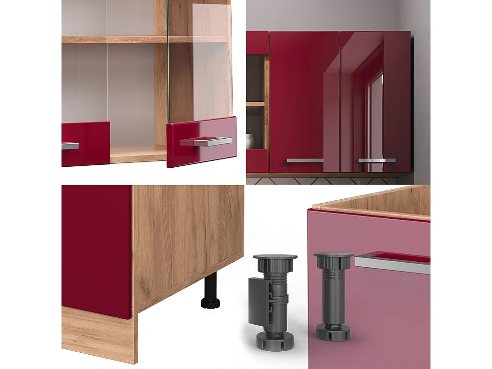 Cuisine rouge brillant/chêne doré 140x46x81.6 r-line