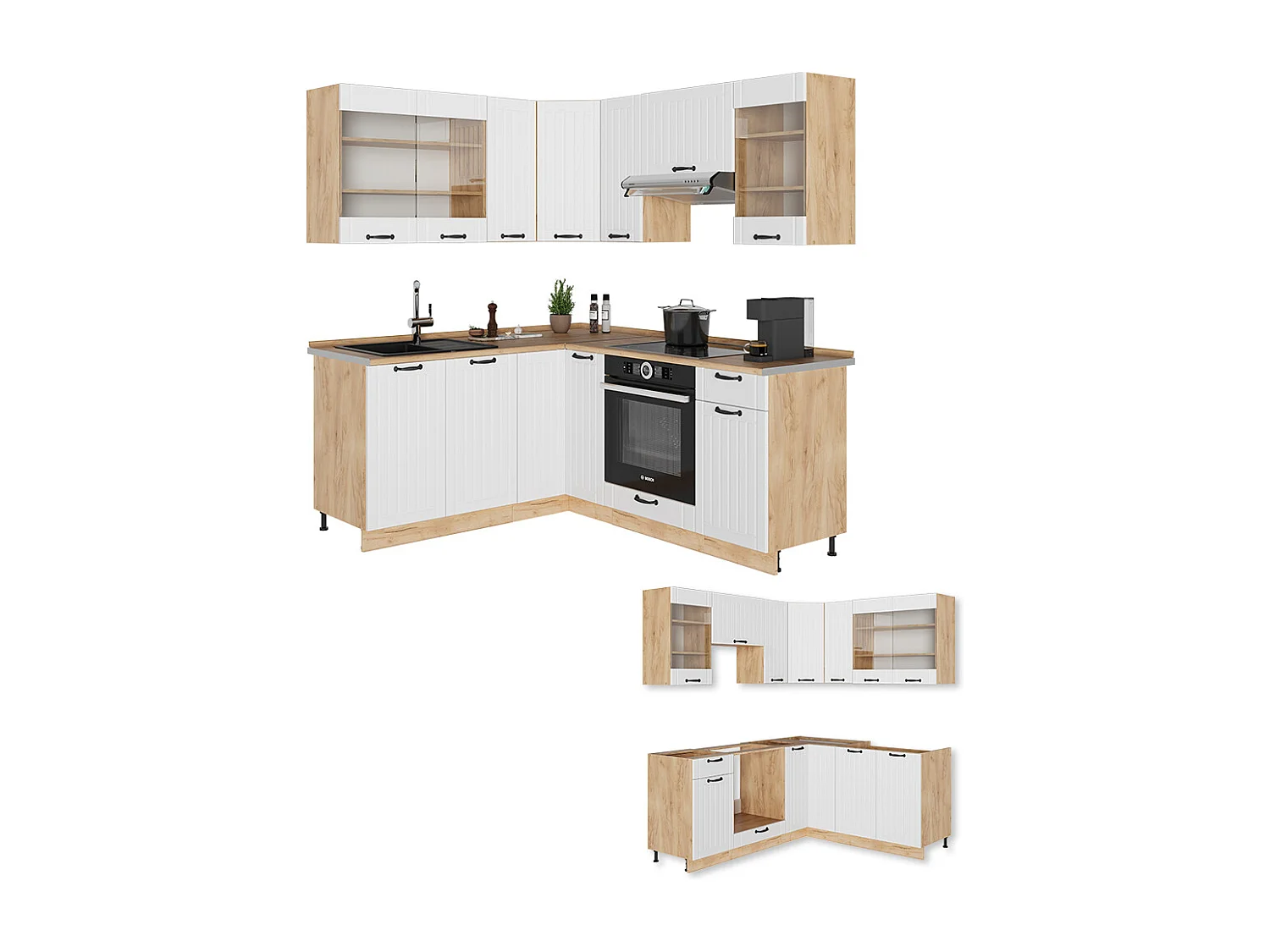 Hjørnekøkken hvid landhus 190x60x81.6 fame-line