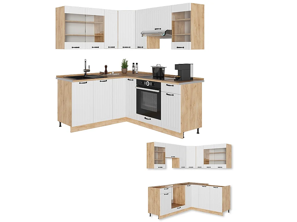 Hörnkök vitt hus på landet/goldkraft ek 190x60x81.6 fame-line