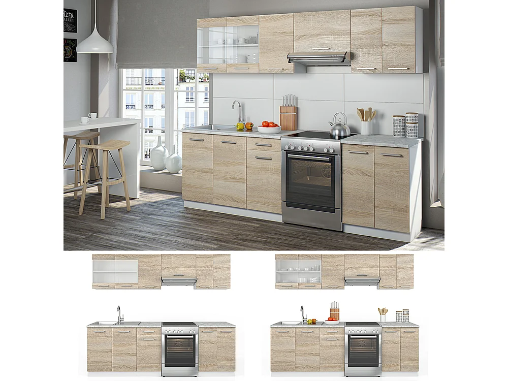 Küchenzeile sonoma/weiß 240x60x81.6 raul