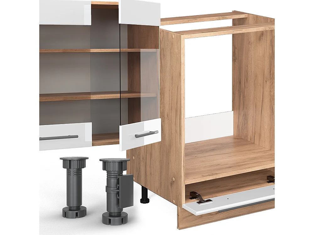 Cucina angolare completa bianco lucido/oro power oak 347x46x81.6 fame-line