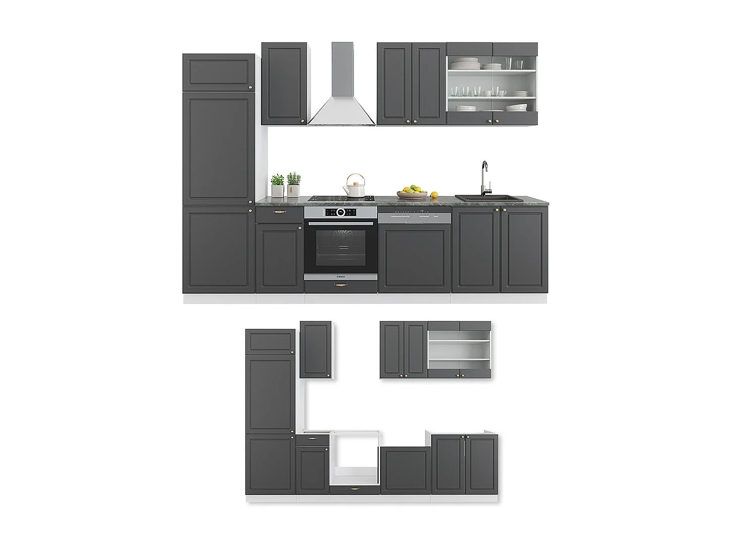 Mueble de cocina antracita-oro/blanco 300x46x81.6 fame-line