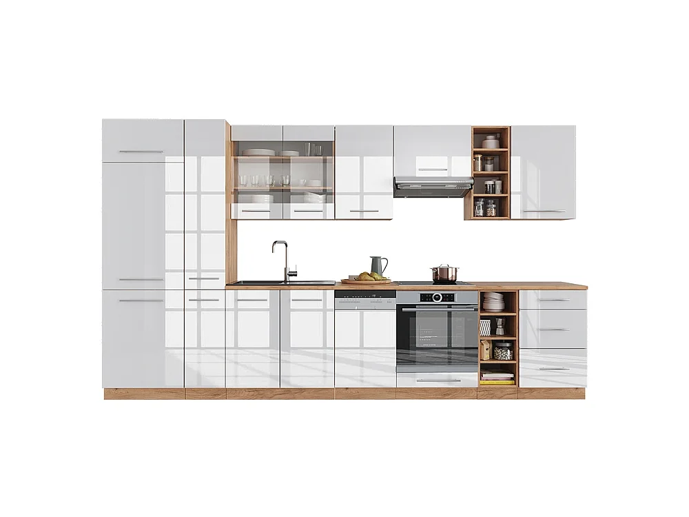Cuisine blanc brillant/chêne doré 355x60x81.6 fame-line