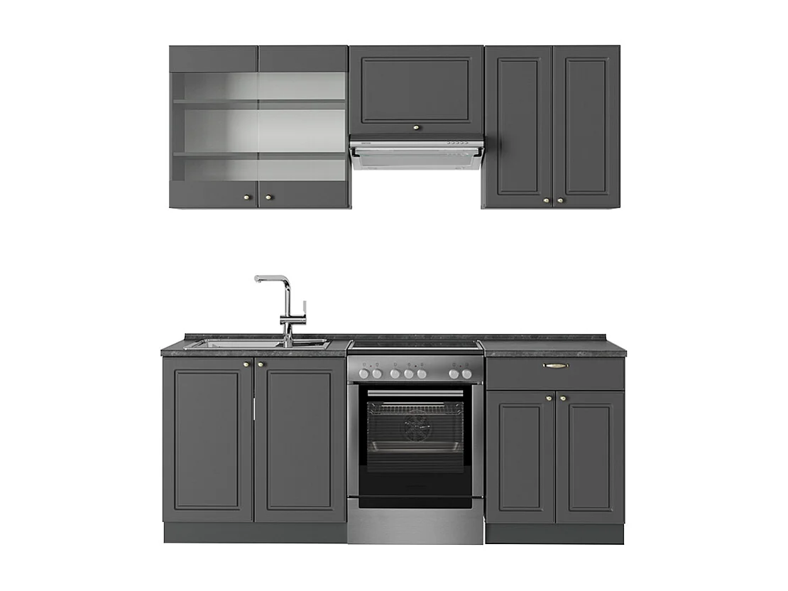 Mueble de cocina antracita-oro landhaus 200x46x81.6 fame-line