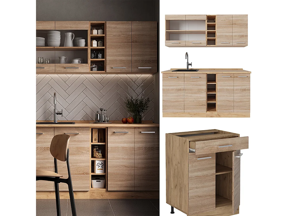 Cocina versátil roble sonoma/goldkraft 160x60x81.6 r-line