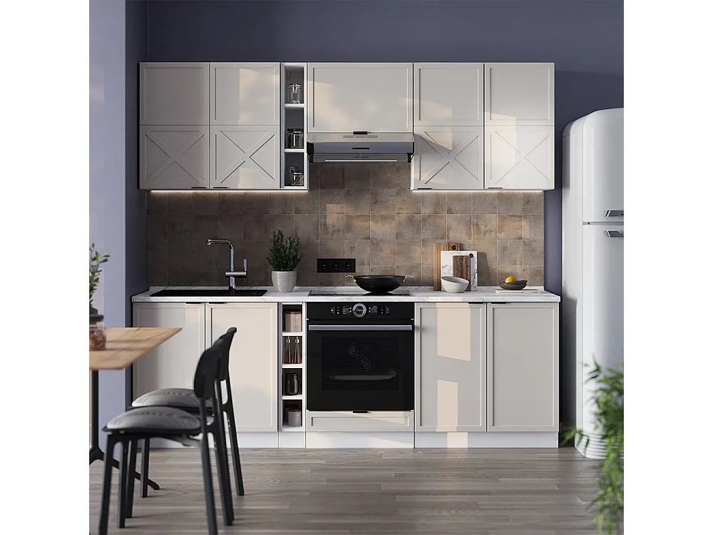 Mueble de cocina gris/beige/blanco 235x60x81.6 fame-line