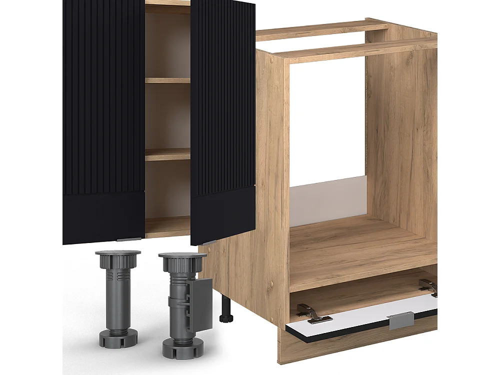 Cuisine en angle noir rayé/chêne doré 347x60x81.6 fame-line