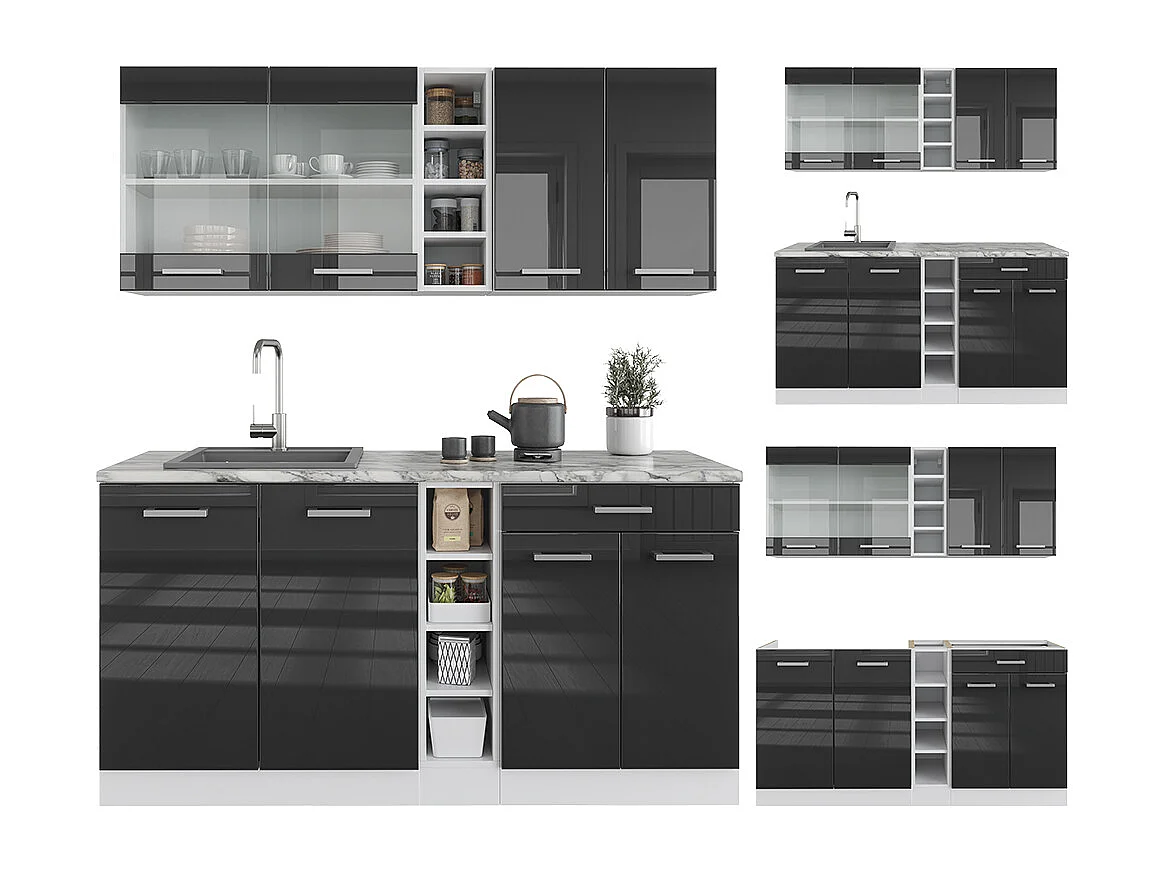 Cucina completa antracite lucido/bianco 160x60x81.6 r-line