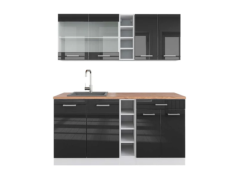 Cuisine anthracite brillant/blanc 160x60x81.6 r-line