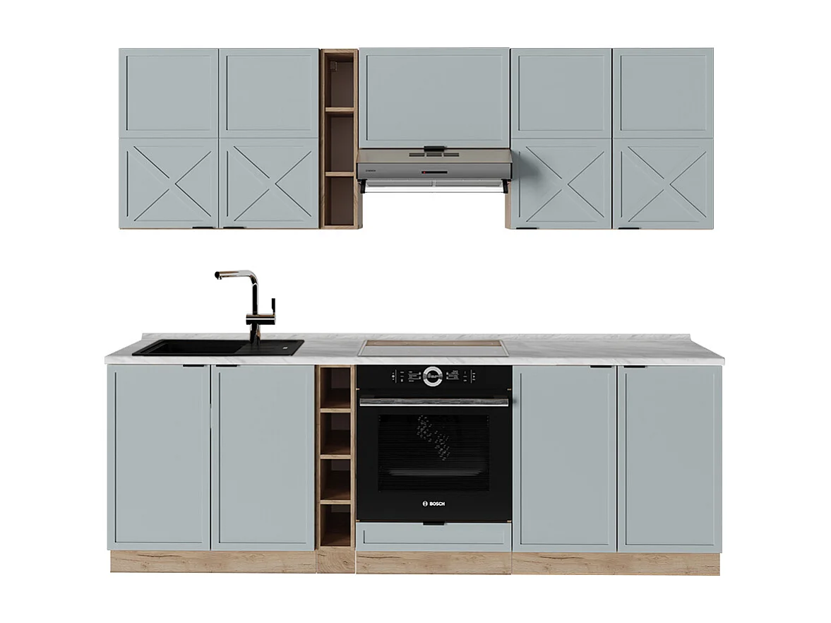 Cuisine bleu clair-gris/chêne force dor 235x60x81.6 fame-line