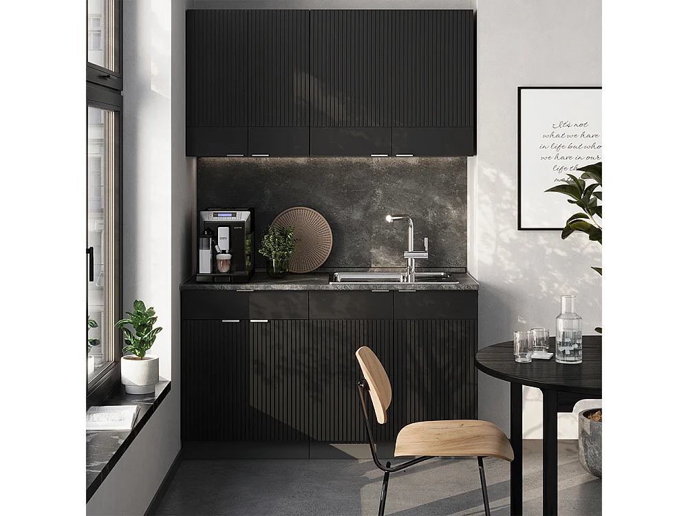 Singlekøkken sort stribet/antracit 140x60x81.6 fame-line
