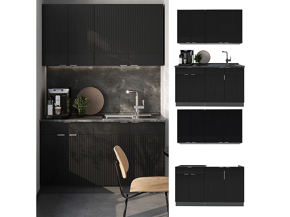 Singlekøkken sort stribet/antracit 140x60x81.6 fame-line