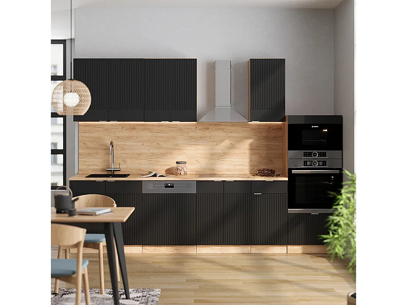 Küchenzeile schwarz gestreift/goldkraft eiche 300x60x81.6 fame-line