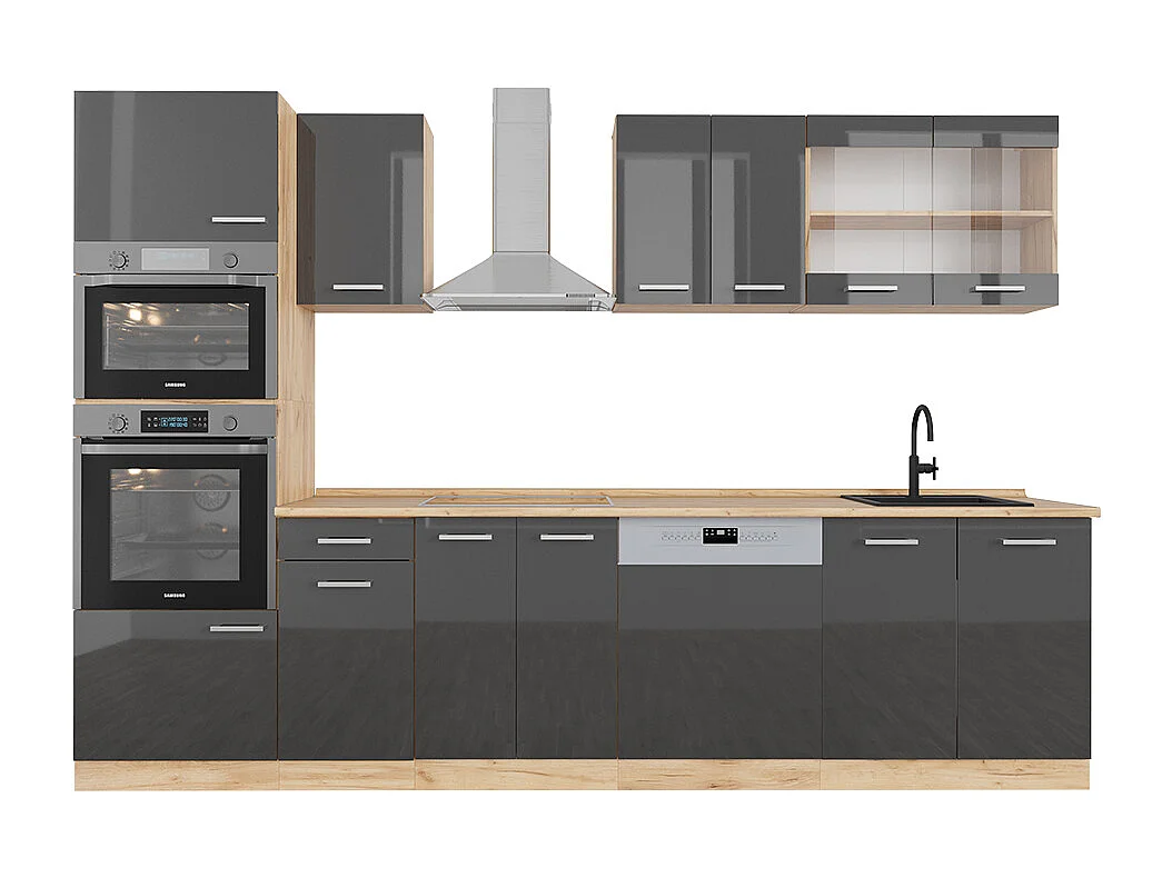 Cuisine anthracite brillant/chêne doré 300x60x81.6 r-line