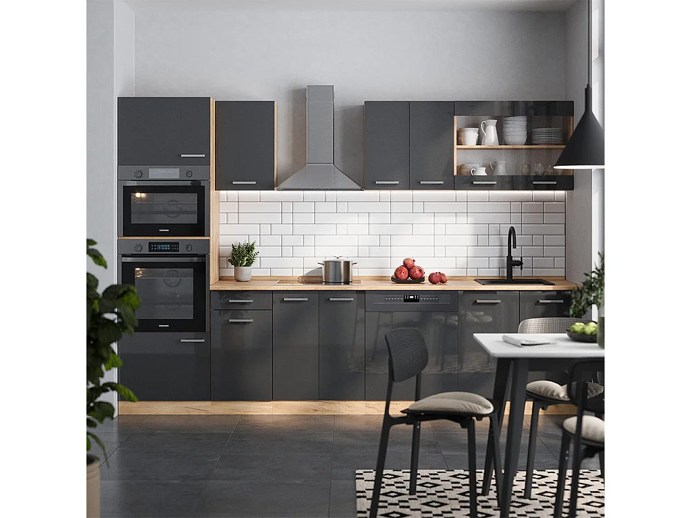 Cuisine anthracite brillant/chêne doré 300x60x81.6 r-line