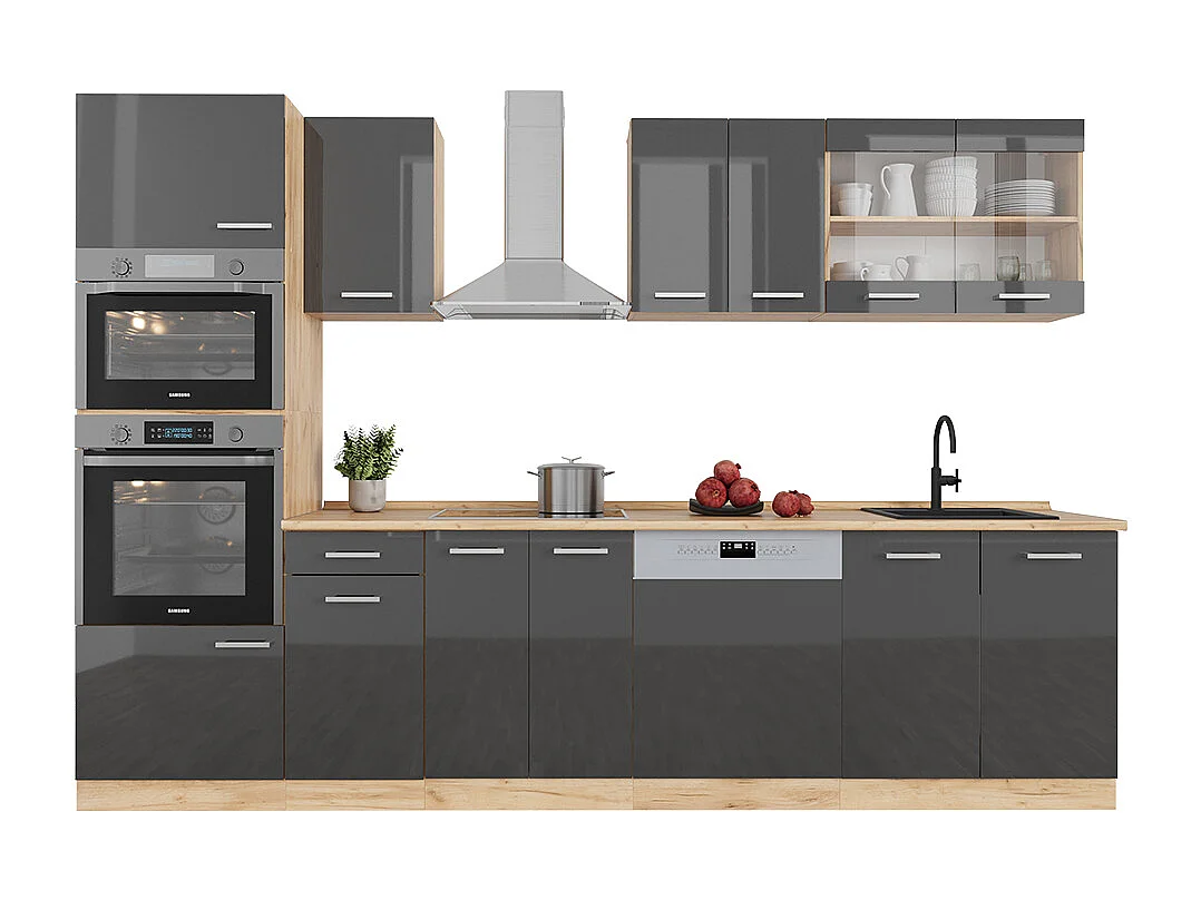 Cuisine anthracite brillant/chêne doré 300x60x81.6 r-line