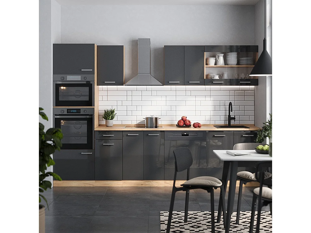 Cuisine anthracite brillant/chêne doré 300x60x81.6 r-line