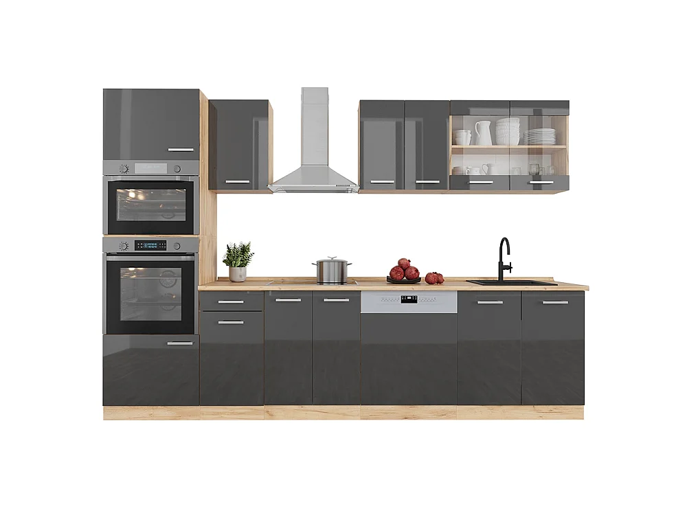 Cuisine anthracite brillant/chêne doré 300x60x81.6 r-line