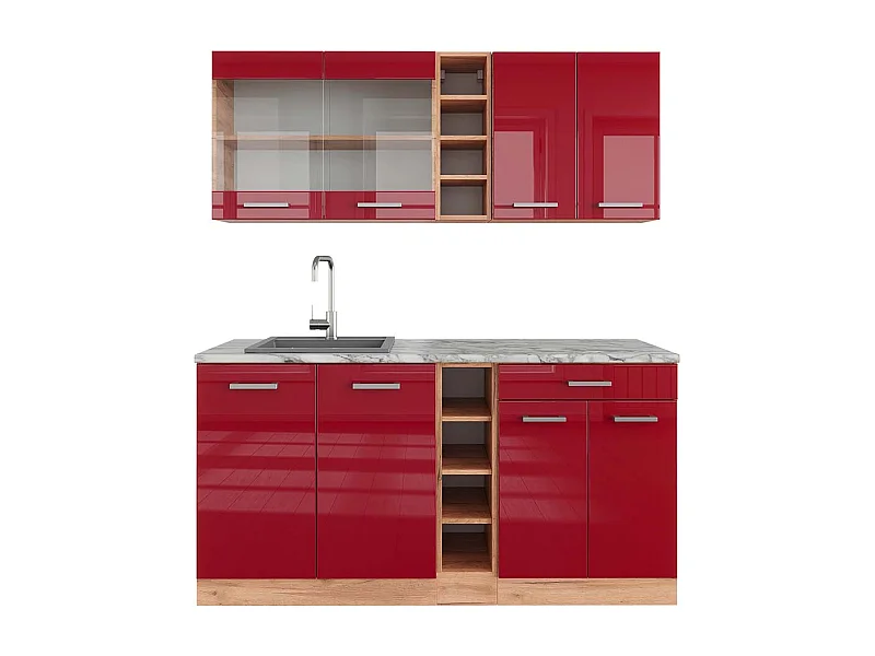 Cocina versátil rojo brillo intenso/roble dorado 160x60x81.6 r-line
