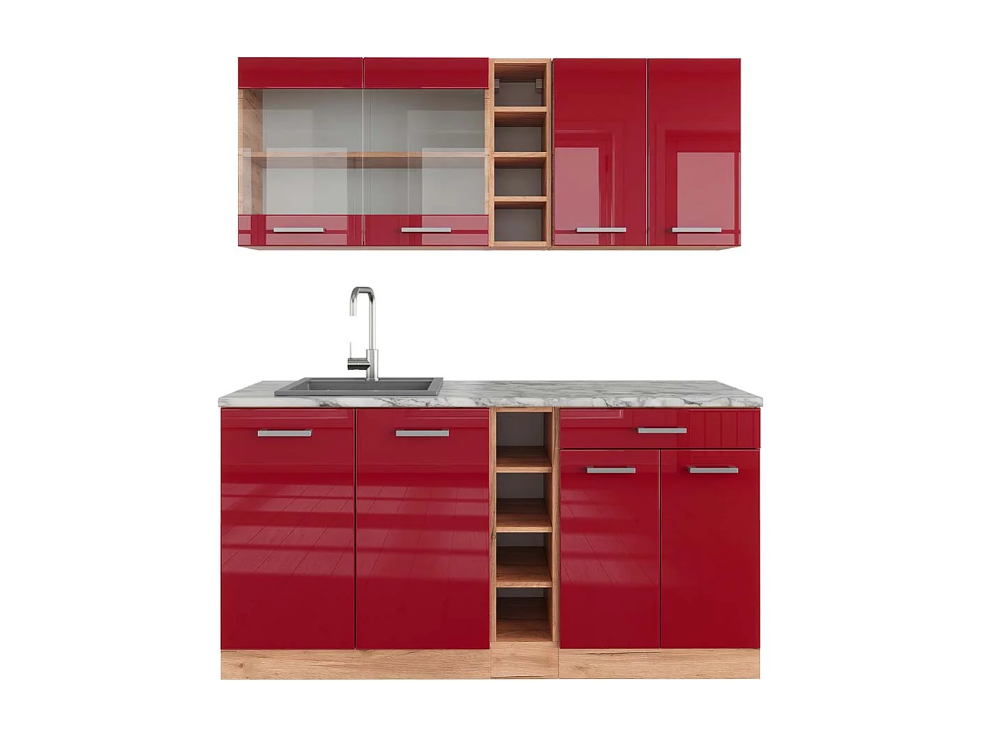 Cuisine rouge brillant/chêne doré 160x60x81.6 r-line