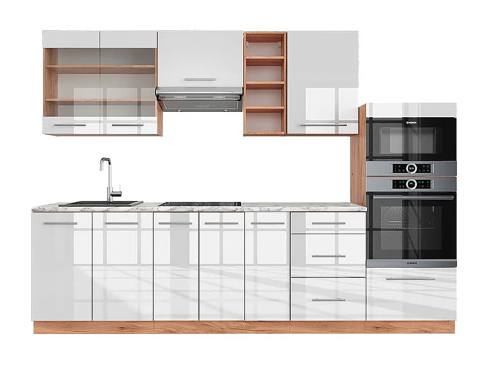 Mueble de cocina blanco brillo intenso/roble dorado 280x60x81.6 fame-line