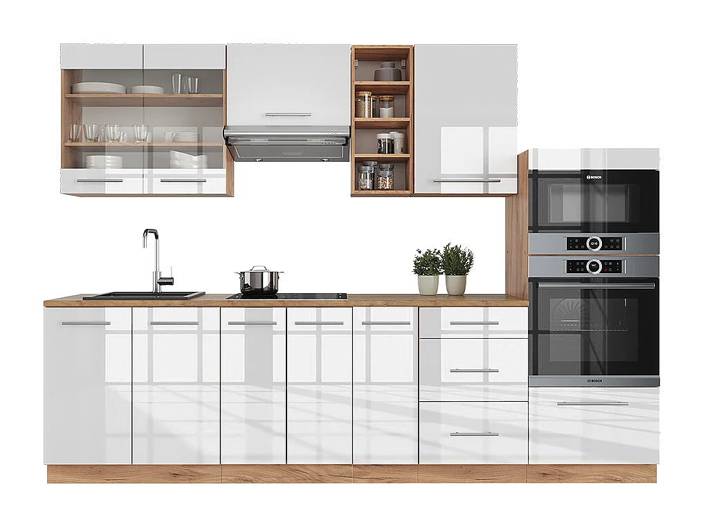 Cuisine blanc brillant/chêne doré 280x60x81.6 fame-line