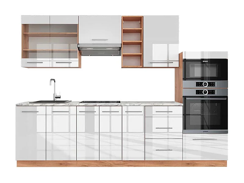 Cuisine blanc brillant/chêne doré 280x60x81.6 fame-line