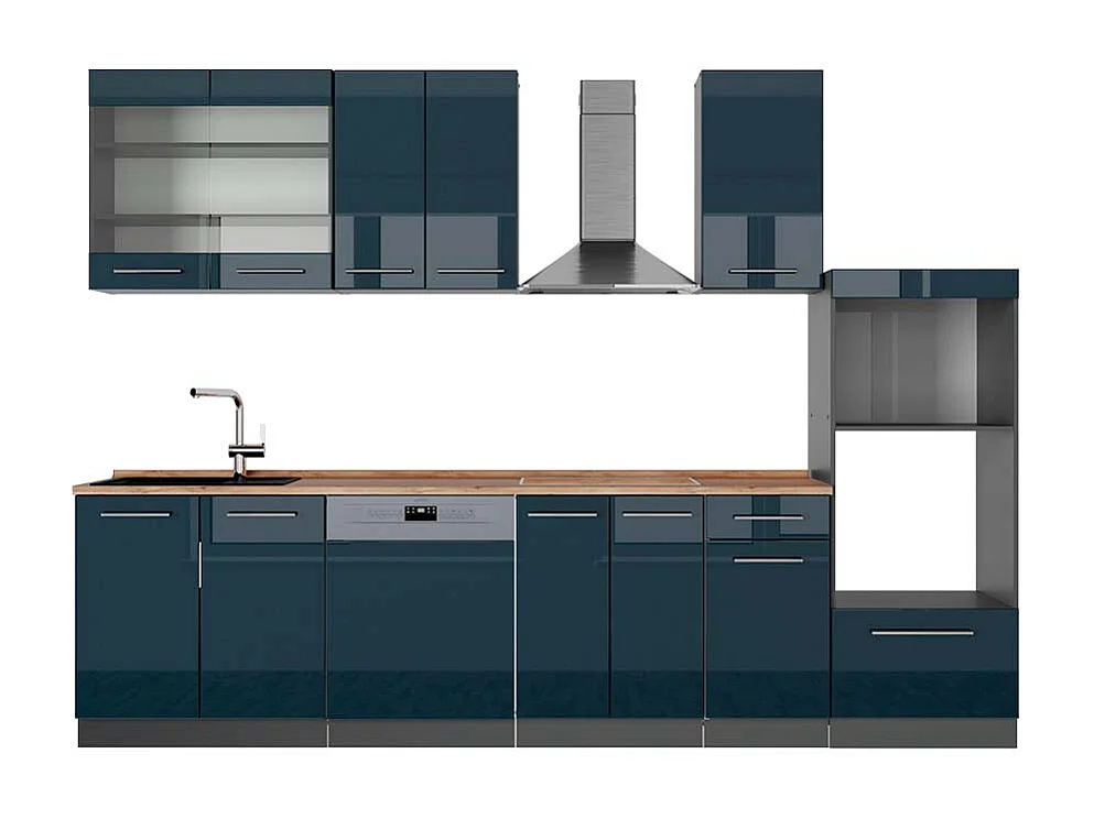 Køkkenrække mørkeblå højglans/antracit 300x60x81.6 fame-line