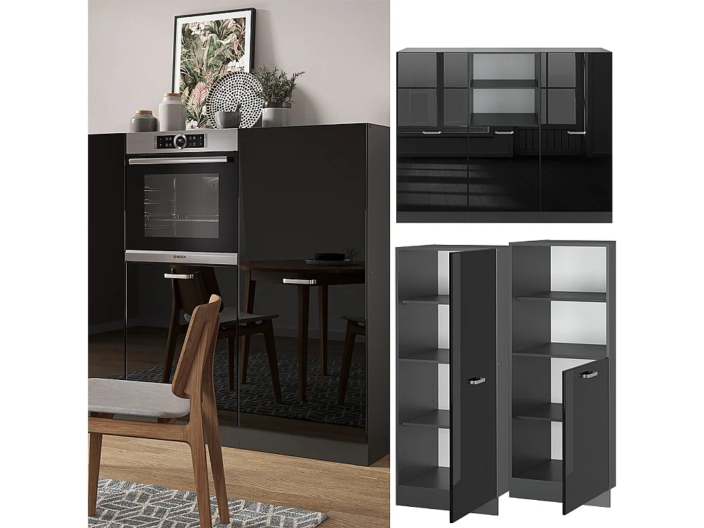 Keukenblok hoogglans zwart/antraciet 180x46x81.6 r-line