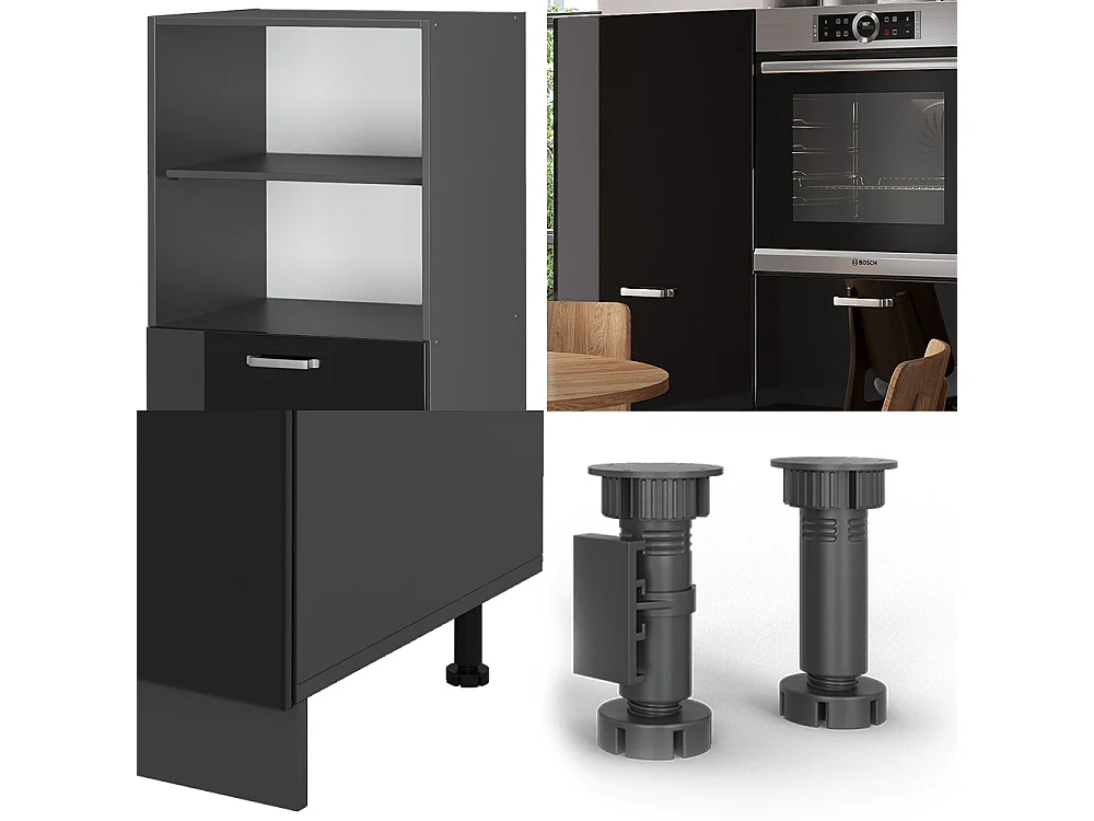 Keukenblok hoogglans zwart/antraciet 180x46x81.6 r-line