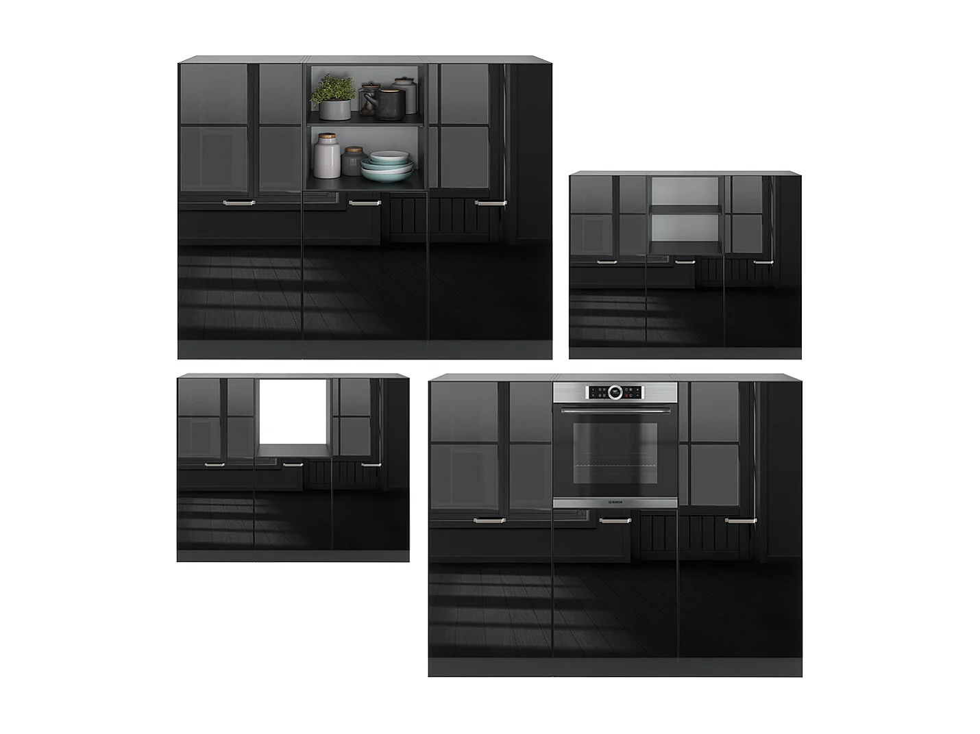 Keukenblok hoogglans zwart/antraciet 180x46x81.6 r-line