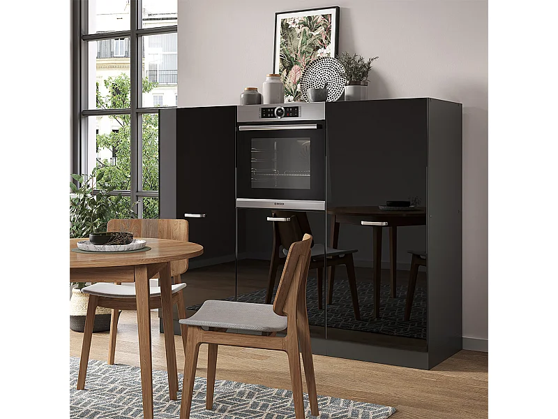 Keukenblok hoogglans zwart/antraciet 180x46x81.6 r-line