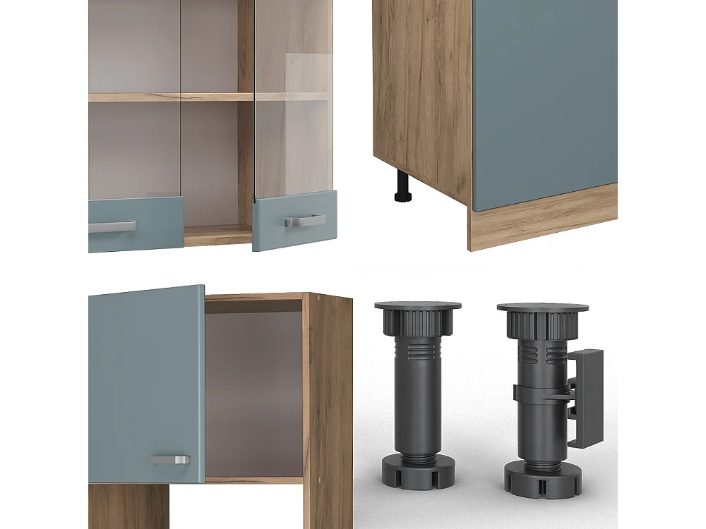 Küchenzeile blau-grau/goldkraft eiche 300x60x81.6 r-line