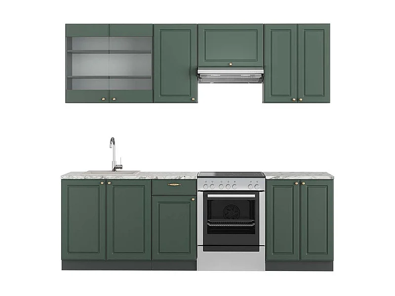 Mueble de cocina verde-dorado casa de campo/antracita 240x60x81.6 fame-line