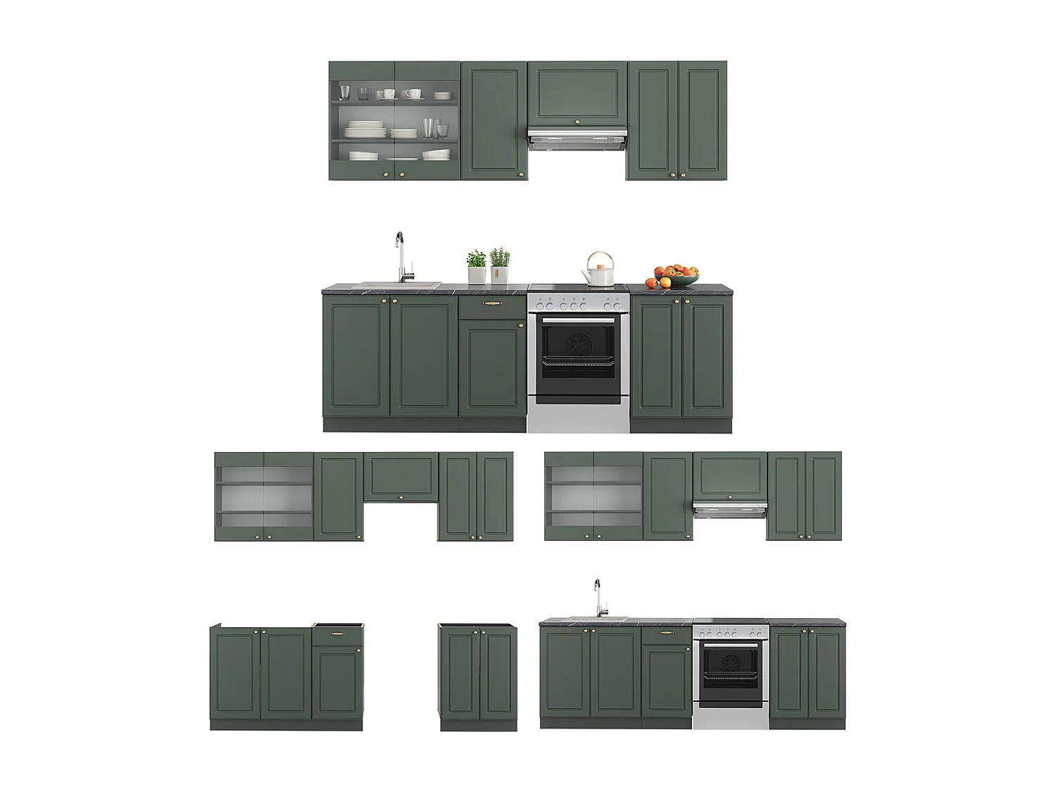 Cucina componibile verde-oro country house/antracite 240x60x81.6 fame-line