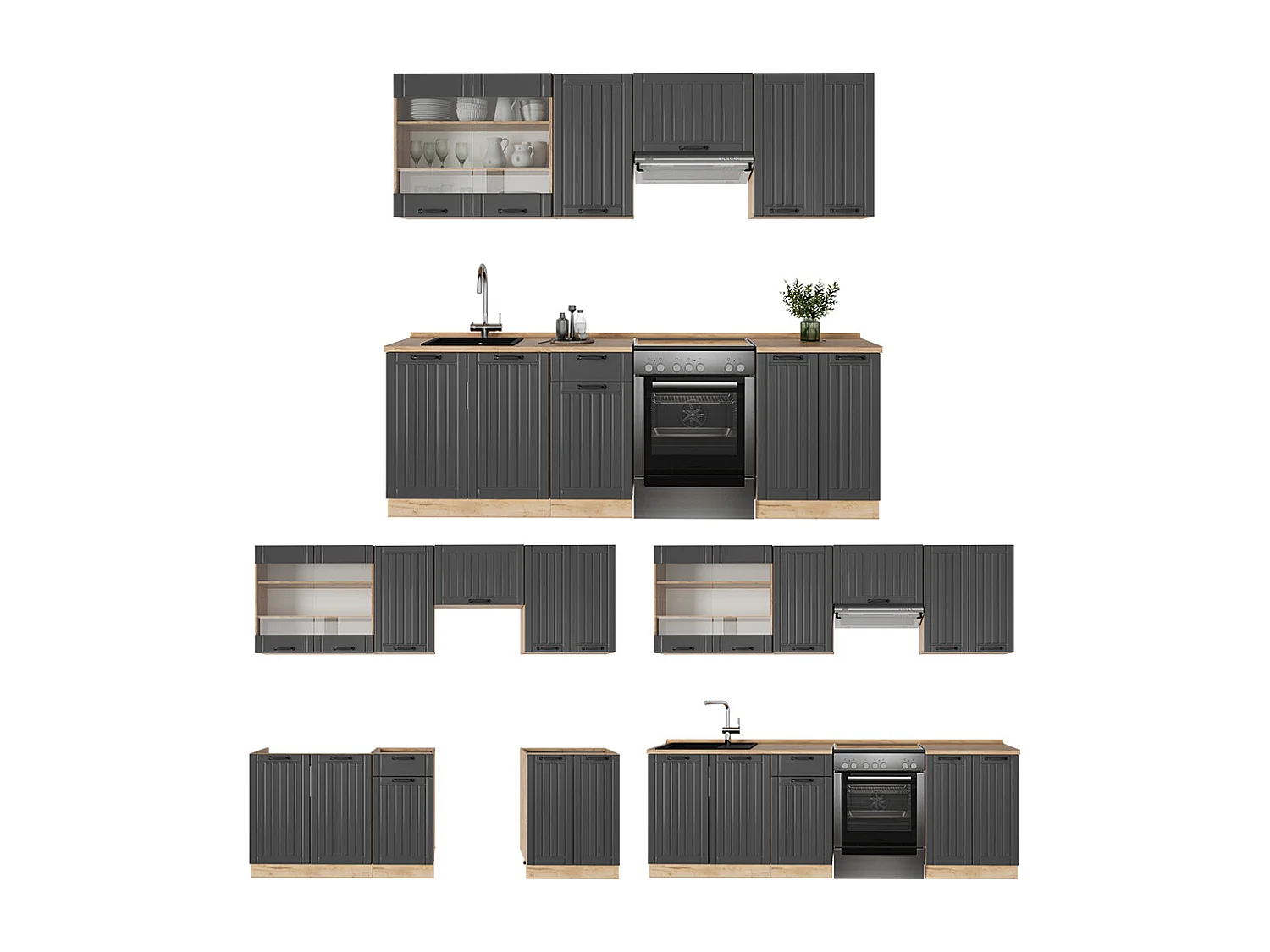 Kitchenette cinza escuro 240x60x81.6 fame-line