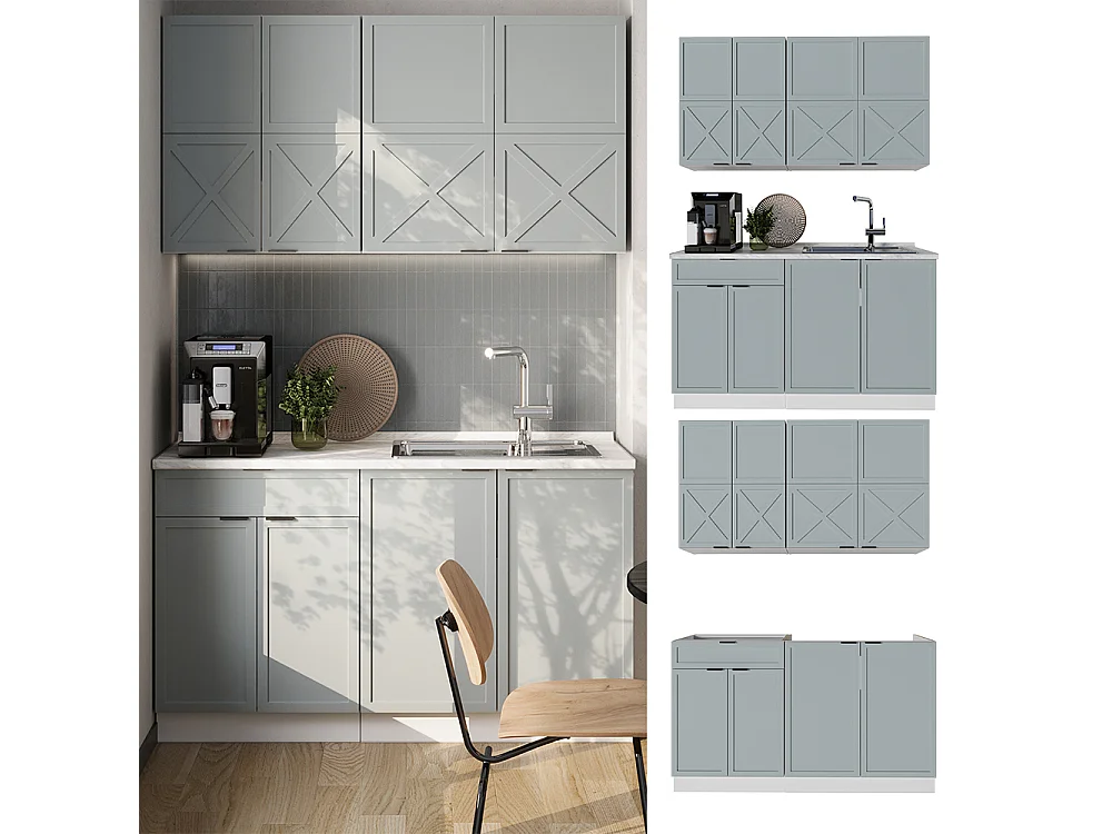 Eenpersoonskeuken licht blauw-grijs/wit 140x60x81.6 fame-line