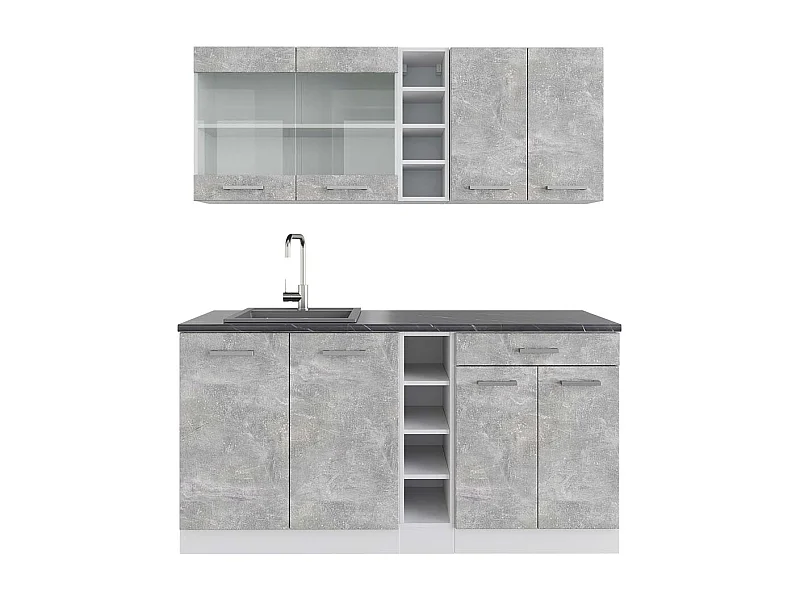 Singleküche beton/weiß 160x60x81.6 r-line