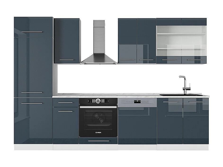ligne de cuisine bleu foncé brillant/blanc 300x46x81.6 fame-line